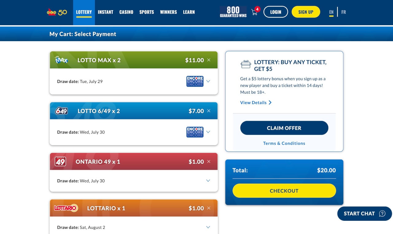 OLG.ca online lottery platform interface